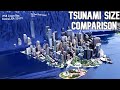 Comparaison des hauteurs du tsunami sur terre 