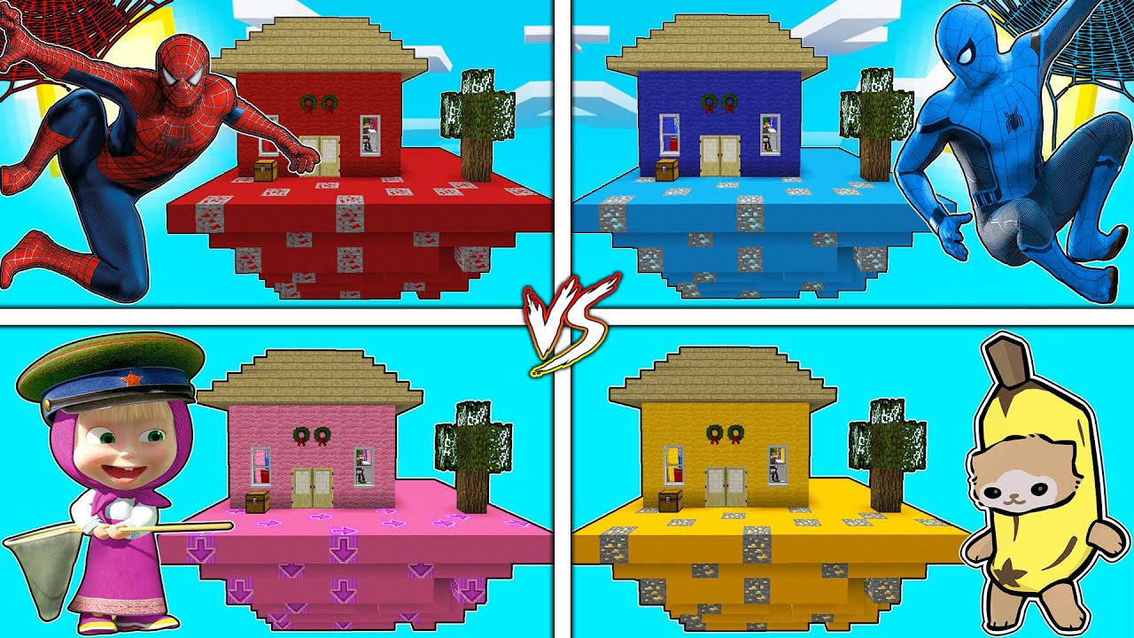 فلم ماين كرافت : جزيرة عائلة سبايدرمان الناري ضد المائي ضد بنانا كات ضد ماشا !!؟ 🔥😱