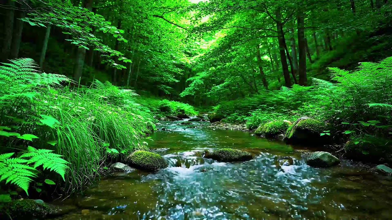Calming Forest Ambience Birds Singing Beautiful Stream Sounds for Deep Sleep, Study Focus, Medicine