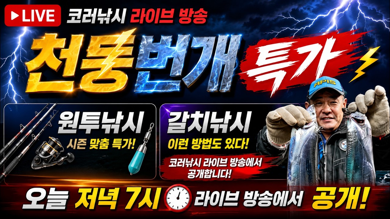 ⚡ 천둥번개 특가 터집니다! 원투낚시, 갈치낚시 비법과 라이브 초특가까지｜매주수요일 저녁 7시 / 매주 일요일 저녁 6시 30분 LIVE