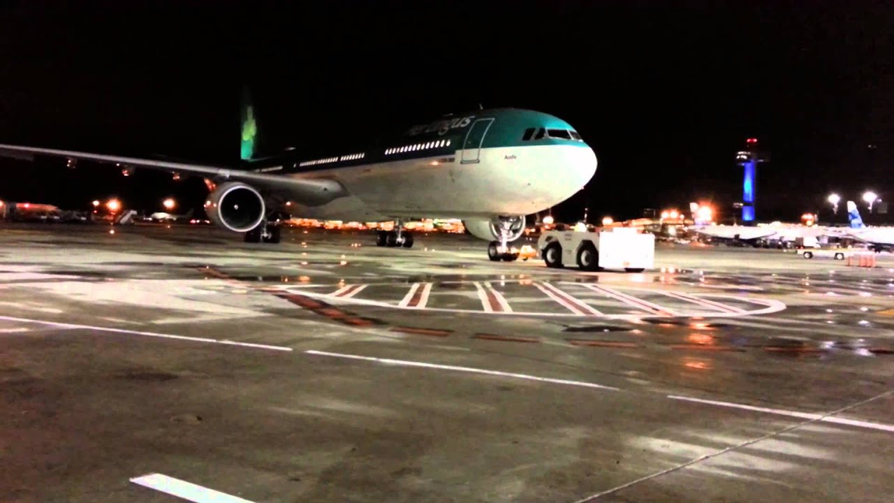Aer Lingus A330 Airbus night time pushback at JetBlue Terminal 5 JFK by jonfromqueens YouTube