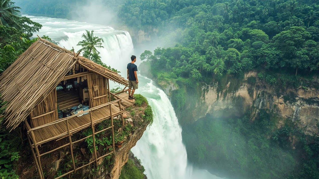 120-Day Challenge: Building a Bamboo House on a Dangerous Cliff Using Primitive Tools, Bushcraft