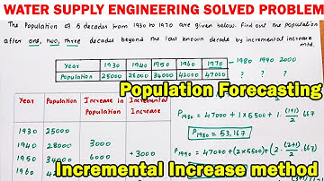 population forecasting, Incremental increase method with example, water supply engineering numerical