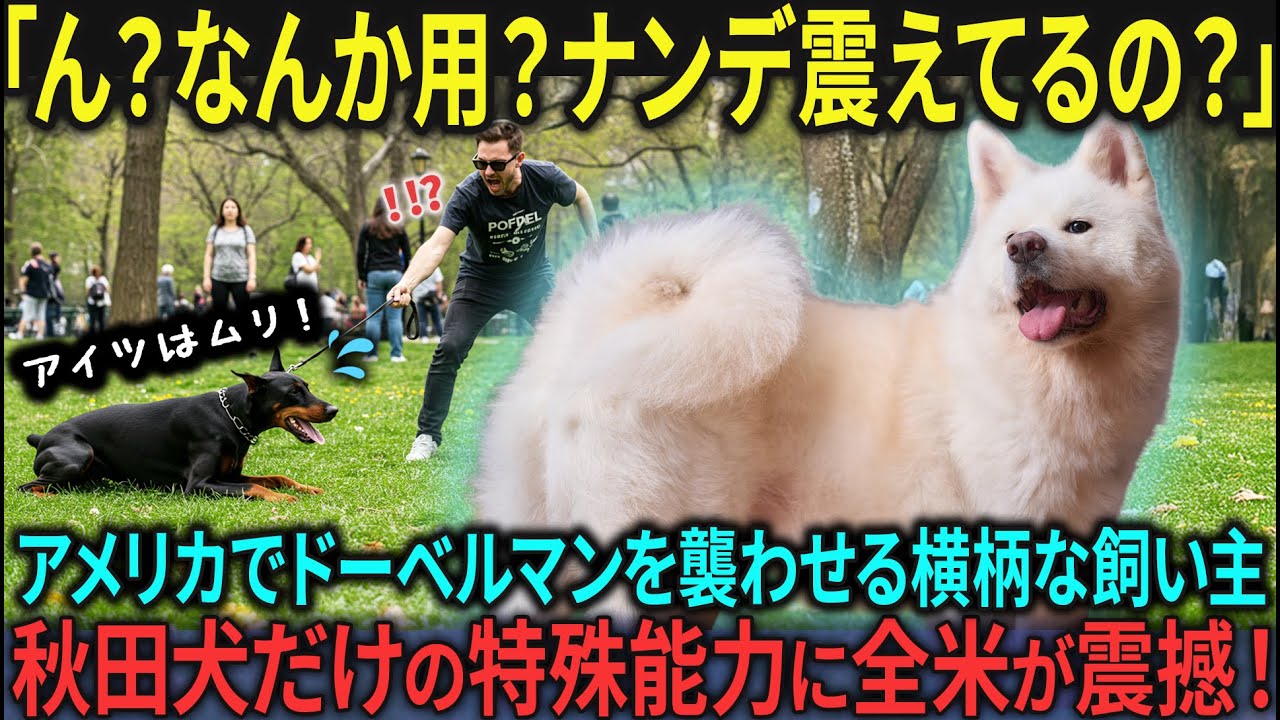【海外の反応】アメリカでドーベルマンを襲わせた飼い主が絶句…秋田犬だけの特殊能力に全米が震撼！【日本称賛】
