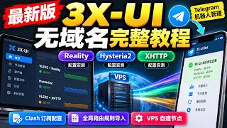 最新版3X-UI无域名完整教程｜Reality、Hysteria2、XHTTP 三协议配置实测 VPS自建节点，Clash订阅配置/全局路由规则导入/Telegram机器人管理
