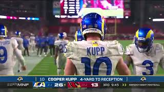 Matthew Stafford threading the needle for the perfect pass and a touchdown to Cooper Kupp