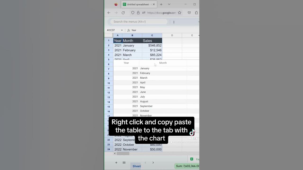 Spreadsheet tip scrolling table chart YouTube