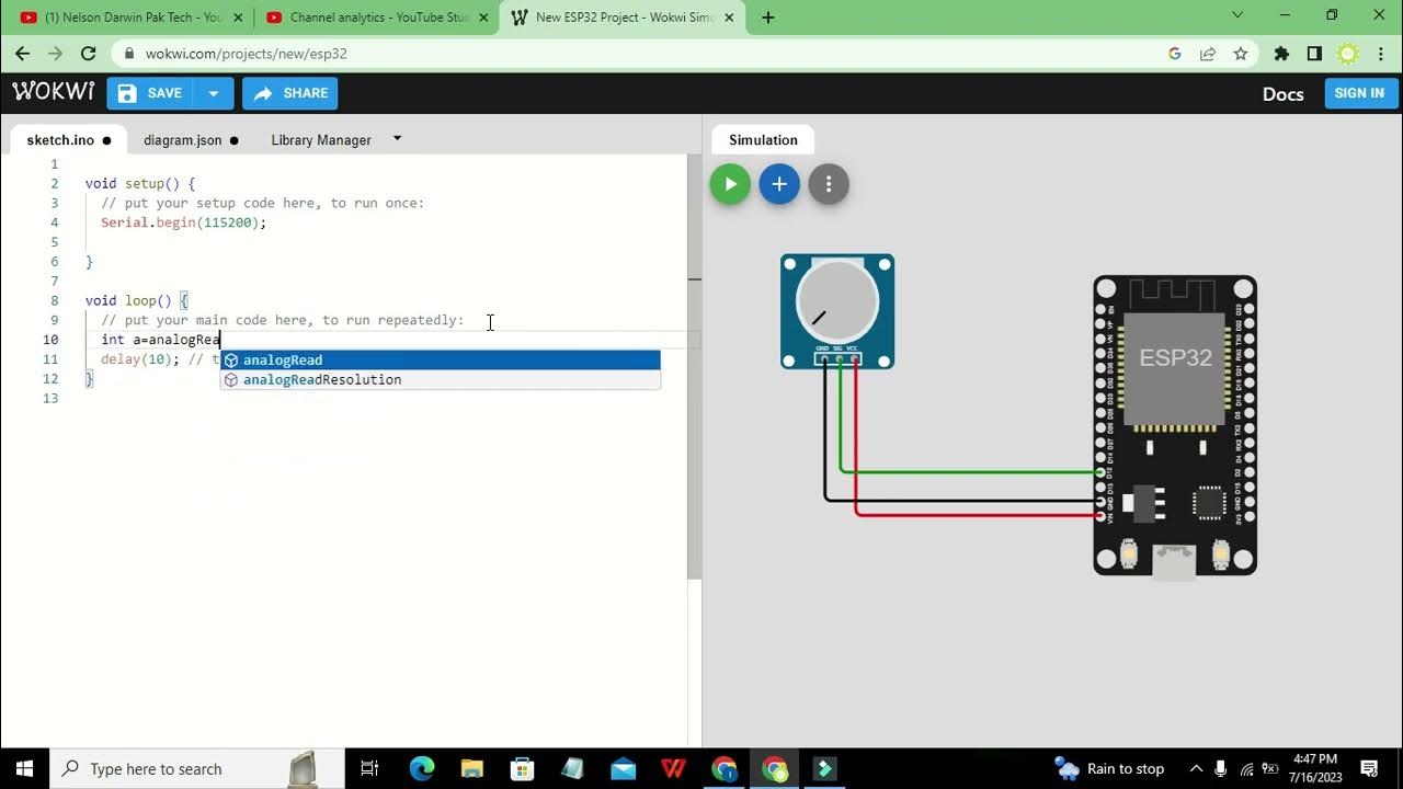 online simulation of esp32 with potentiometer in wokwi | how to use ...