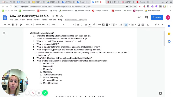 Mrs. Doty GHW - What to expect on quiz #1 video