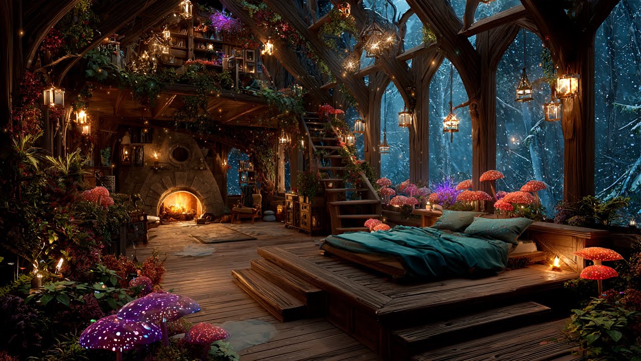 Whimsical Cozy Relaxing & Sleeping Secret Nook + ASMR Fireplace 🌿Soothe ...