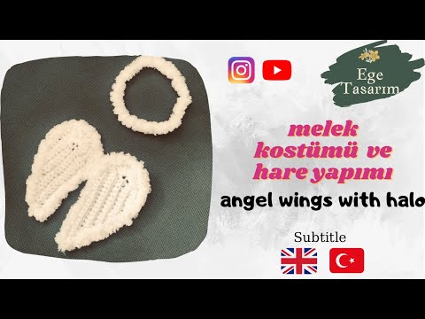 Yenidoğan bebekler için melek kostümü yapımı / how to chroche angel wings with halo for newborn