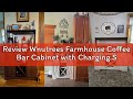 Review Wnutrees Farmhouse Coffee Bar Cabinet with Charging Station and USB Ports, Sliding Barn Door,