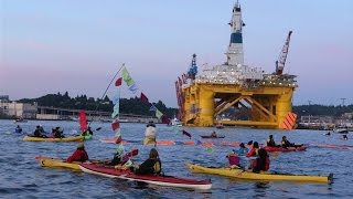 "Battling the Death Star": Seattle "Kayaktivists" Slow Arctic-Bound Shell Oil Rig as Fight Goes On