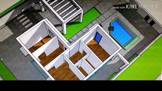 Modern L- Shaped House Design Plan  with 2 Bedroom