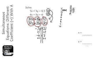 Simultaneous Equations: Different Coefficient (+) With A Negative and Decimal Answer (Grade 6)