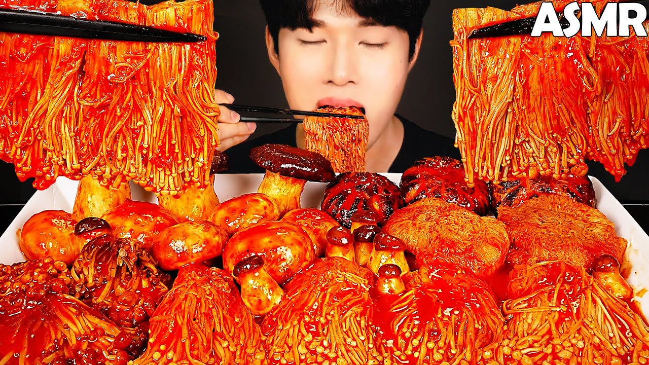 COOKING ASMR Spicy enoki mushrooms mukbang best compilation no