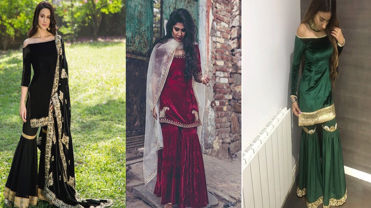 High-End Velvet Sharara Suit With Pearl & Tilla Embroidery – Anam's Designs