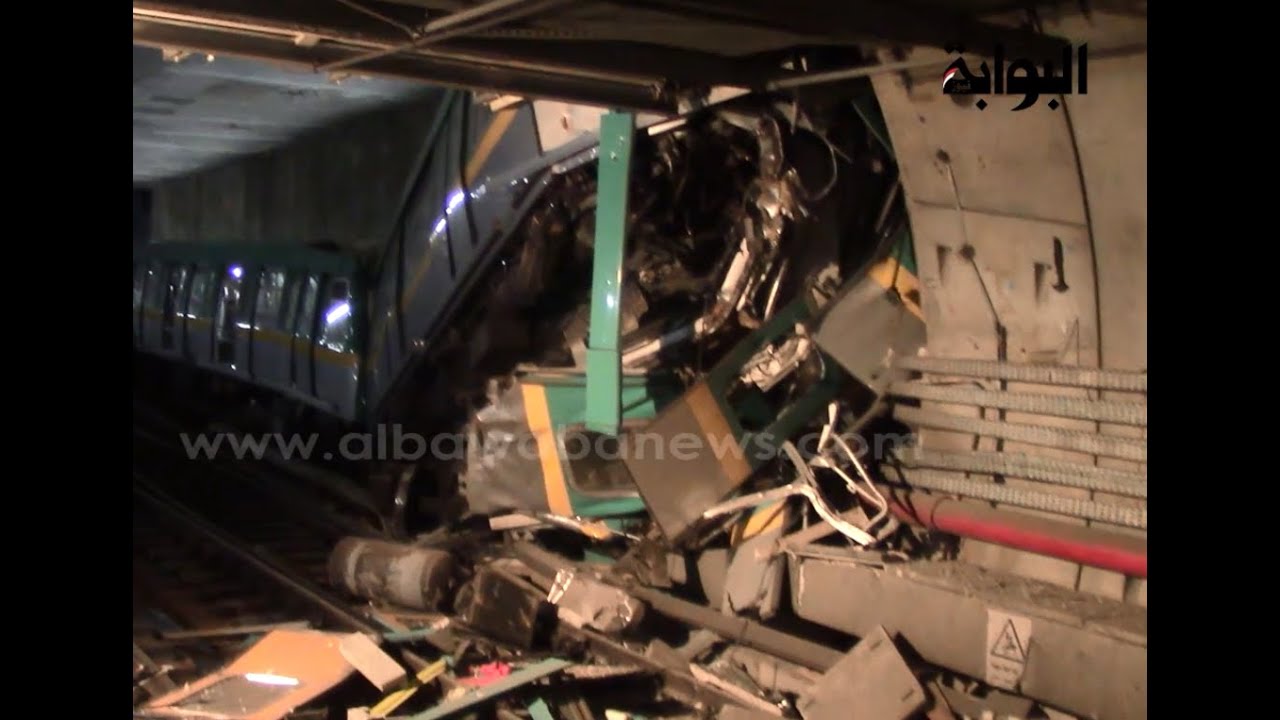من داخل المحطة.. آثار حادث التصادم المروع في مترو العباسية
