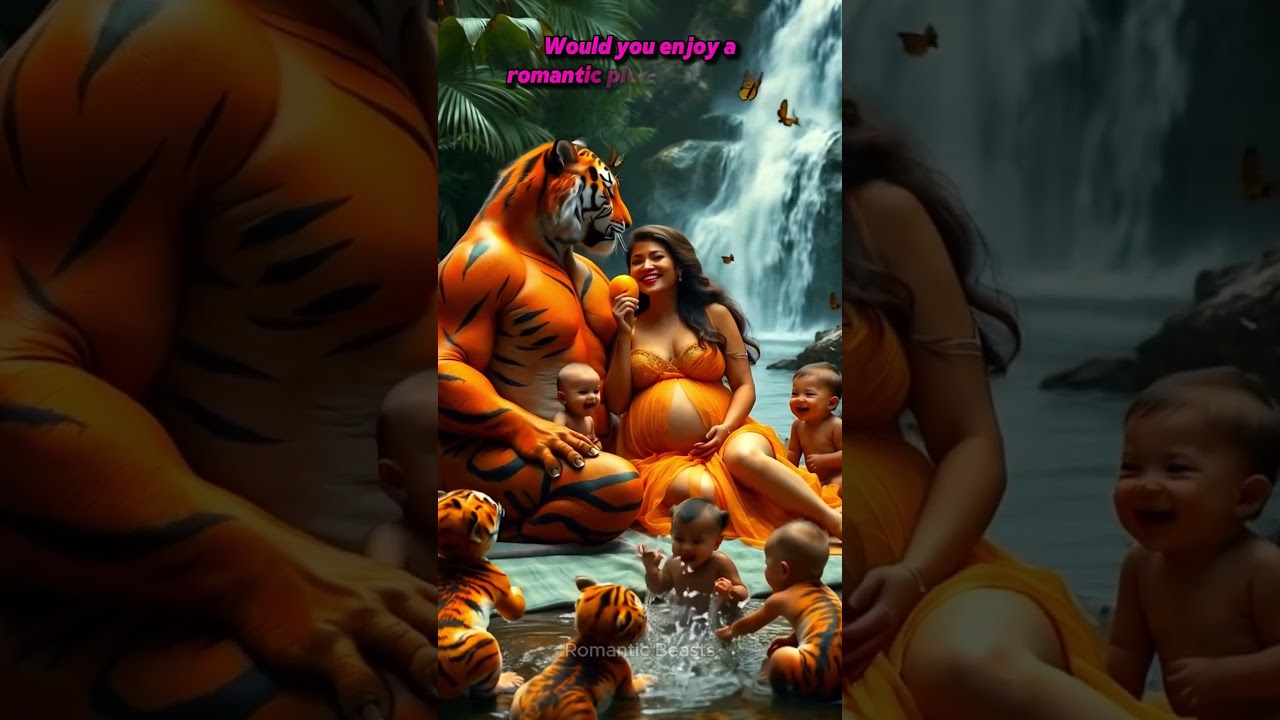 Tiger Family's Romantic Waterfall Picnic