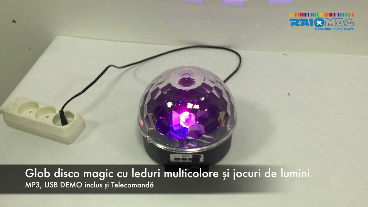 Glob disco magic cu leduri multicolore și jocuri de lumini, MP3, USB DEMO  inclus și Telecomandă - YouTube