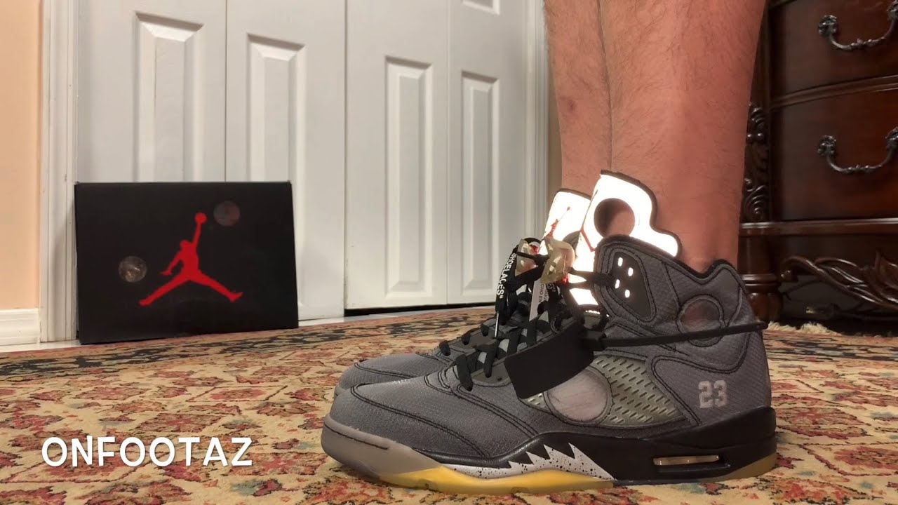 Air Jordan 5 V OFF WHITE Black On Foot - YouTube