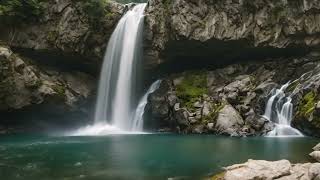 Waterfall flowing over rocks in forest. Relaxing flowing water, White Noise for Sleep, Meditation