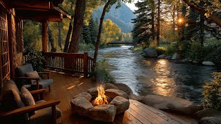 Awakening in Nature Sounds | Peaceful Morning Ambience from a Cozy Forest Cabin Porch with Campfire
