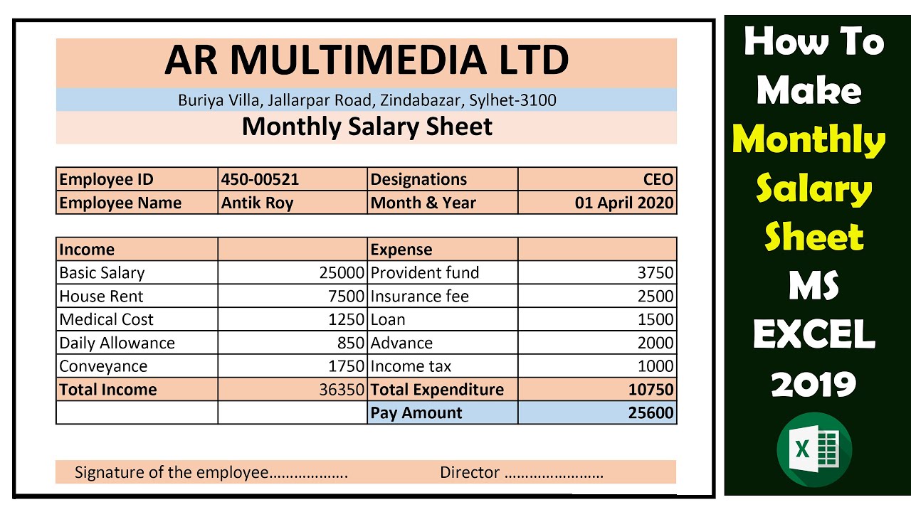 Excel Monthly Salary Slip Salary Sheet In Advance Formula Salary Slip