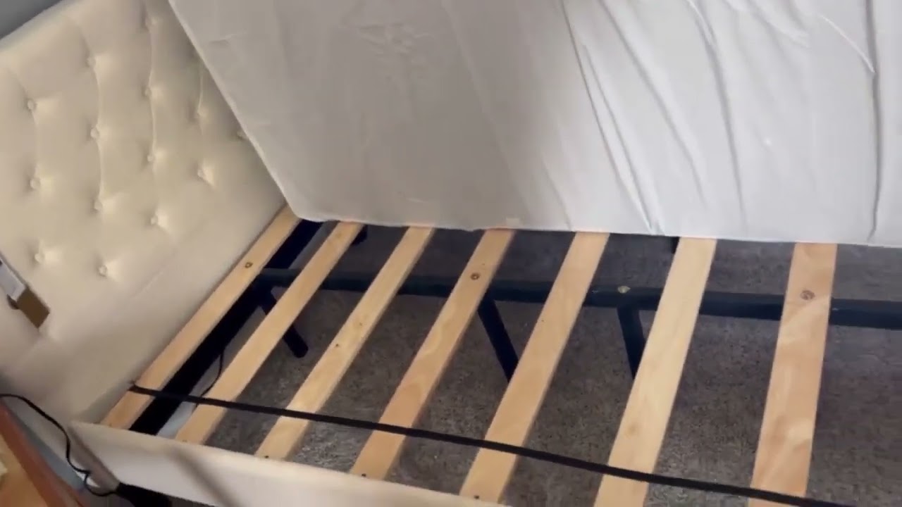 Catrimown Twin Size Upholstered Bed Frame with ButtonTufted Headboard Linen Platform Bed with Wooden