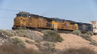 UP Train Spotting HD: UP 6814 8883 & CSX 7920 Leads UP Stack West At Maricopa AZ 5/7 4/6/15