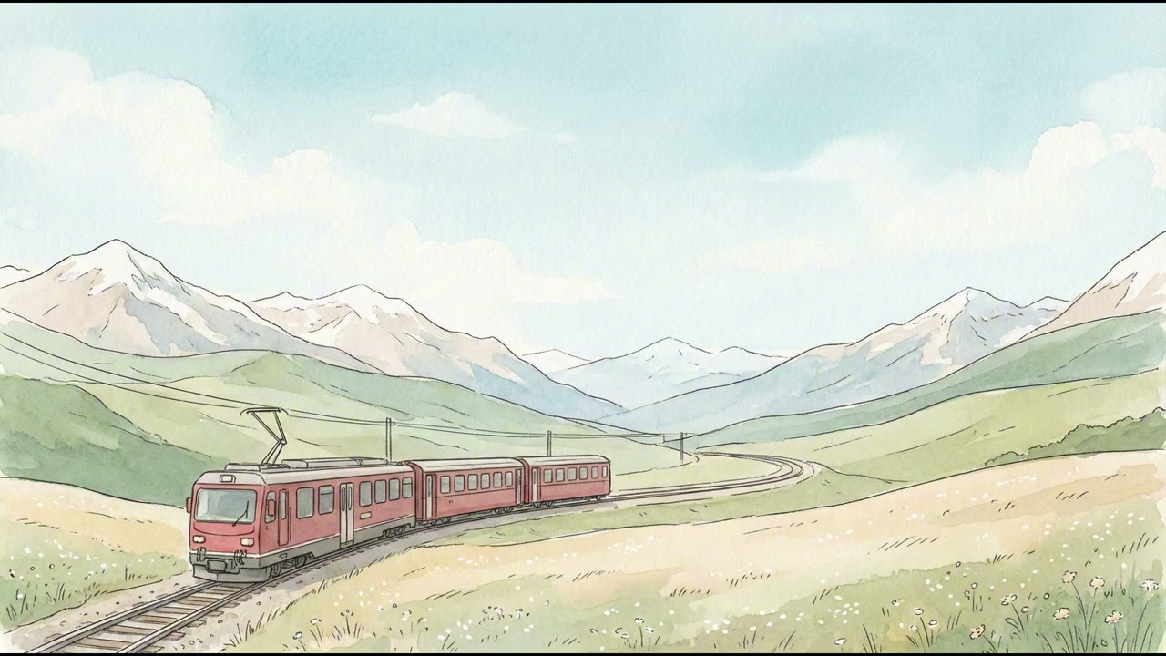 Mountain Train Landscape 4K | Peaceful Alpine Countryside TV Art Background Display