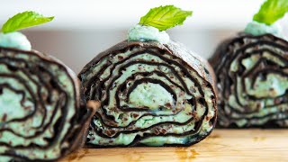 チョコミント・ミルクレープロールケーキの作り方 Chocolate mint mille crepe roll cakes