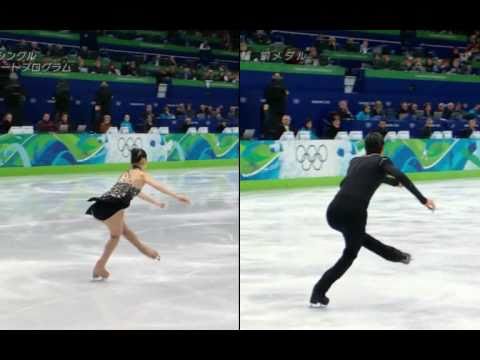 [HQ] 3Lz+3T Combo by Yu-Na Kim and Evan Lysacek, side by side (1/10x)