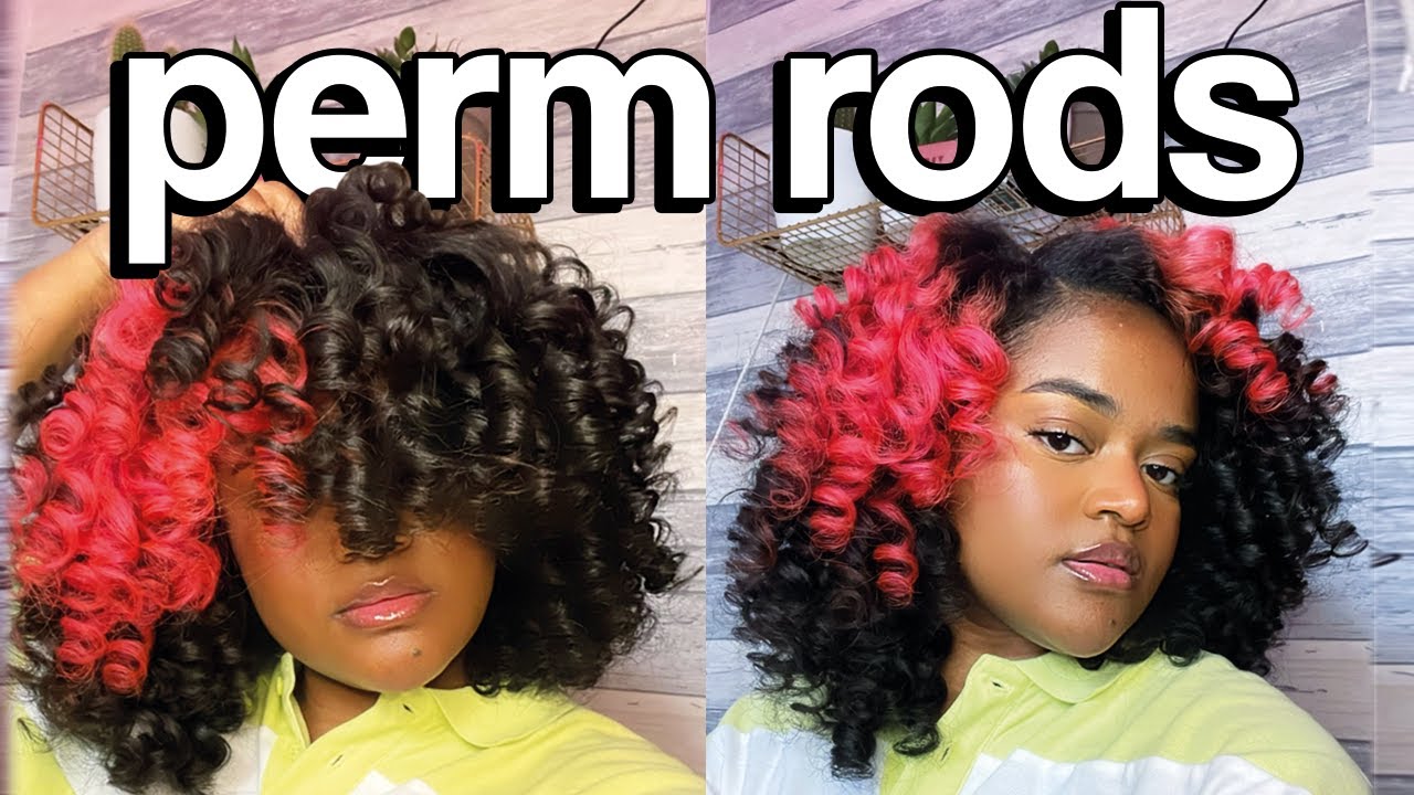 my first perm rod set - 3b/3c natural hair. - YouTube