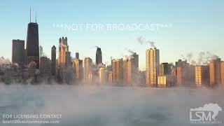 1-31-2019 Chicago, Il Lake Michigan sunrise with sea smoke in front of Chicago Skyline drone 4k