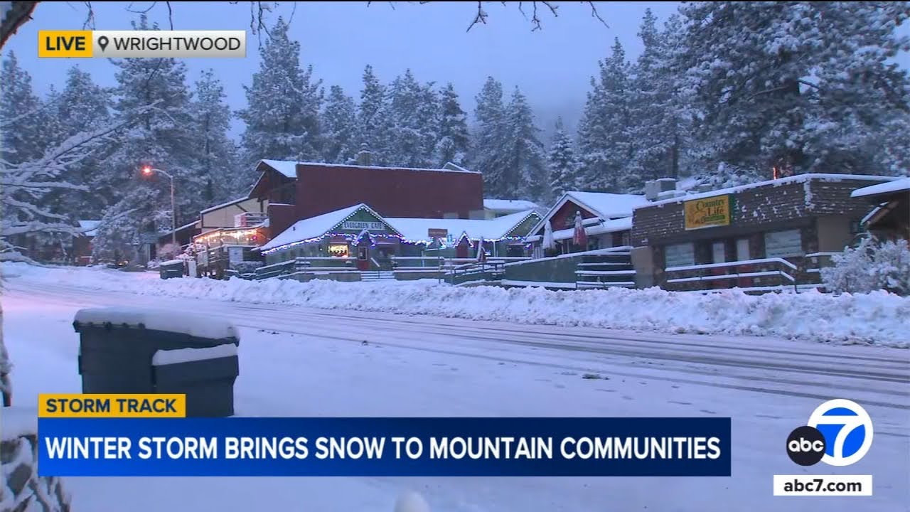 Winter storm blankets SoCal mountain communities with snow - YouTube