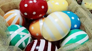 Как КРАСИВО покрасить ЯЙЦА на ПАСХУ / Пасха 2022: окрашиваем яйца в полоску и горошек