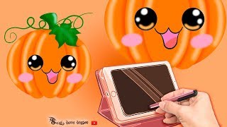 Como dibujar una calabaza kawaii / halloween / tablet digital