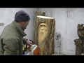 лицо старичка, работа с деревом на горбыле, весь процесс работы, wood carving