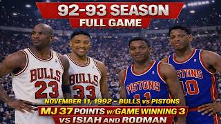 Michael Jordan GAME WINNER 37 PTS 🔥vs Isiah Thomas & Rodman | Bulls vs Pistons | 11-11-92 FULL GAME