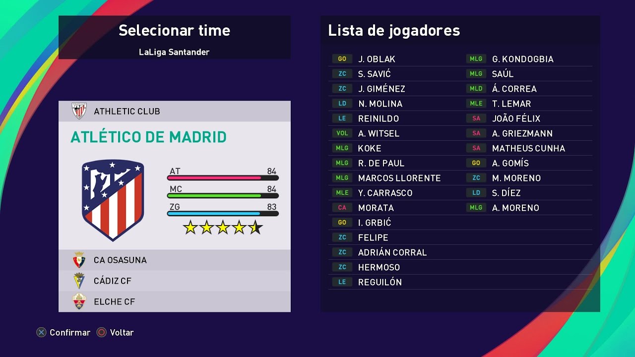 Atlético de Madrid 100% atualizado PES 2021 - PS4 - YouTube
