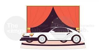 Car with flickering headlights on podium line 2D object animation