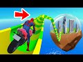     superheroes on bike drive water slides from sky to glass city in gta 5