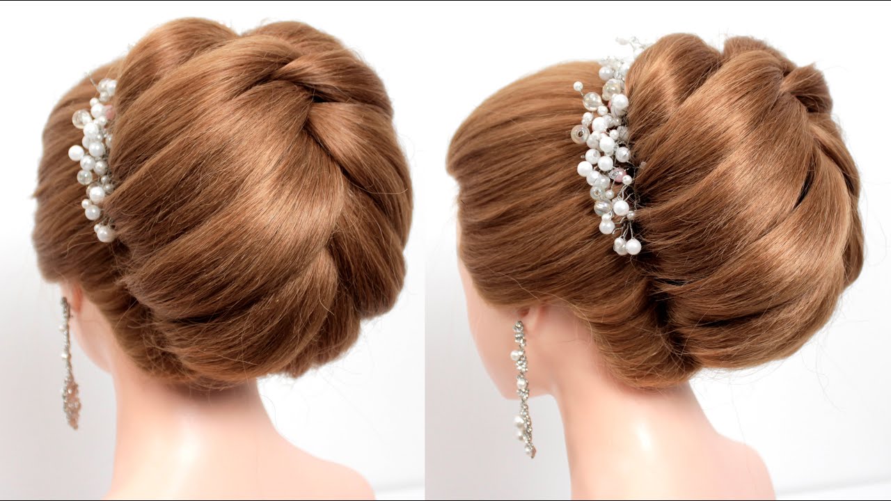Juda Style. Easy Bridal Bun Hairstyle For Long Hair Tutorial. - YouTube