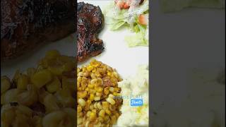 Legaci's PLATE | BBQ PORK CHOPS Southern Fried Corn Creamy Mashed Potatoes With Salad #homemade