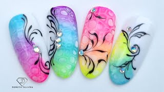 Summer ombre with blooming gel, filigree nail art 😍 💕  Pastel Neon Nail Art for summer