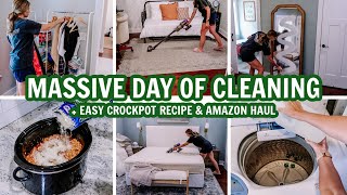 MASSIVE CLEAN & DECLUTTER WITH ME | EXTREME CLEANING MOTIVATION + EASY crockpot recipe & Amazon Haul