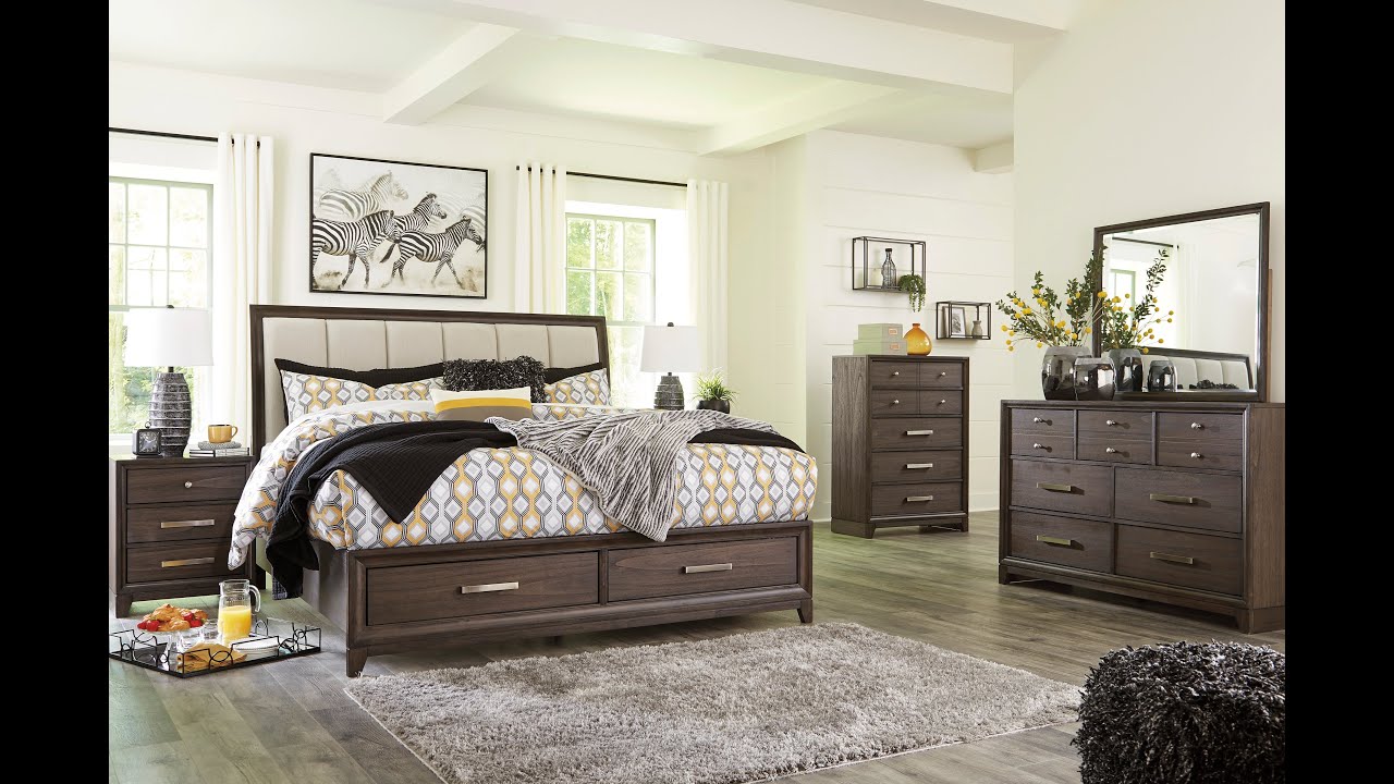 Brueban Queen Upholstered Storage Panel Bed in Brown B497-Q FedEx/UPS