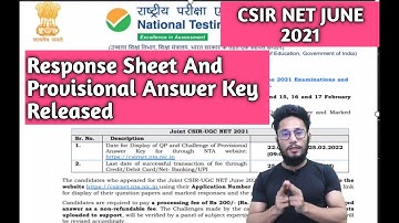 CSIR NET JUNE 2021 UPDATE || Response Sheet And Provisional Answer Key Released.