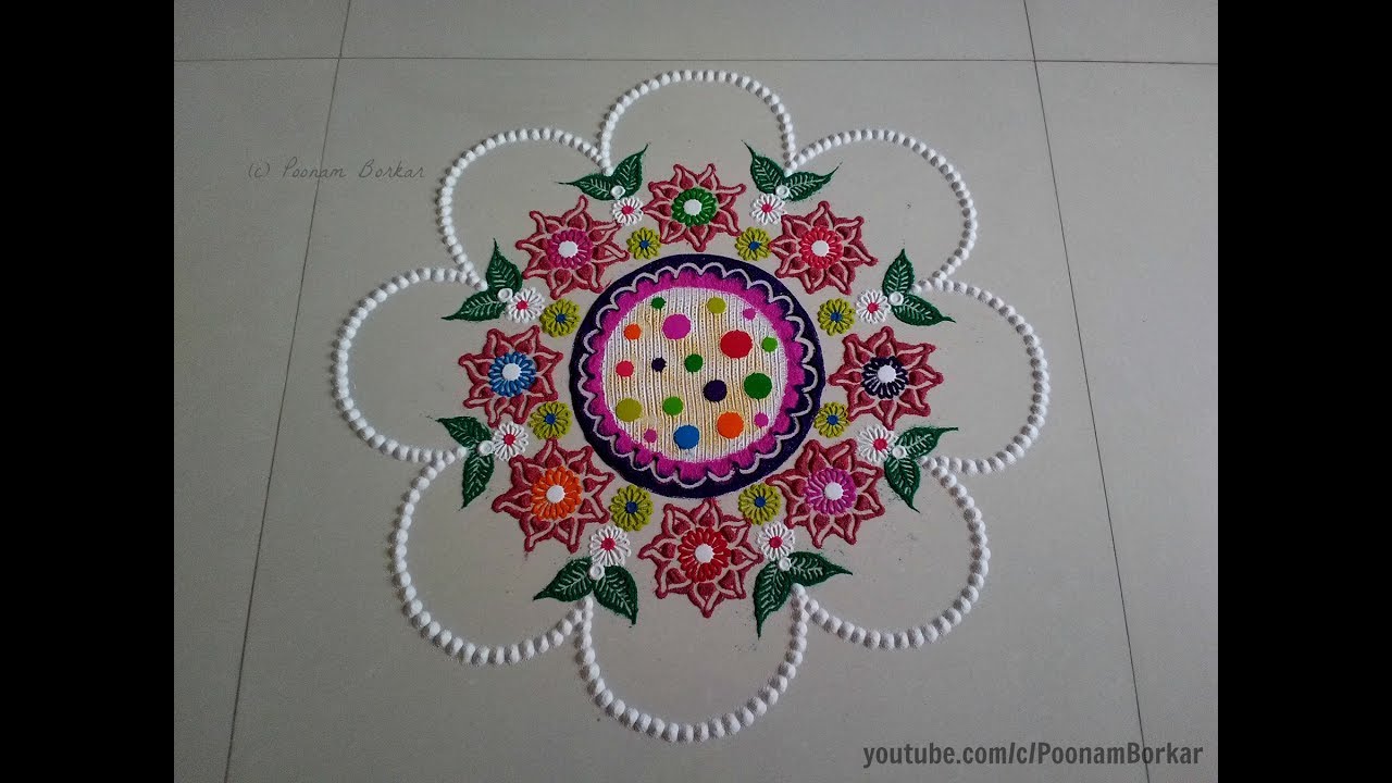Beautiful and innovative flower shaped rangoli design Easy Rangoli by Poonam Borkar YouTube